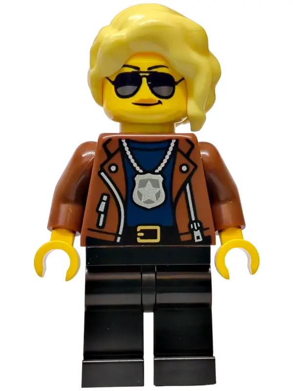 - City Detective Female, Reddish Brown Jacket, Black Legs, Bright Light Yellow Hair