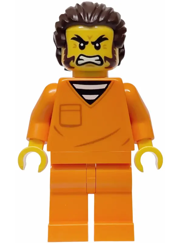 - City Jail Prisoner Male, Orange Prison Jumpsuit, Dark Brown Hair and Sideburns