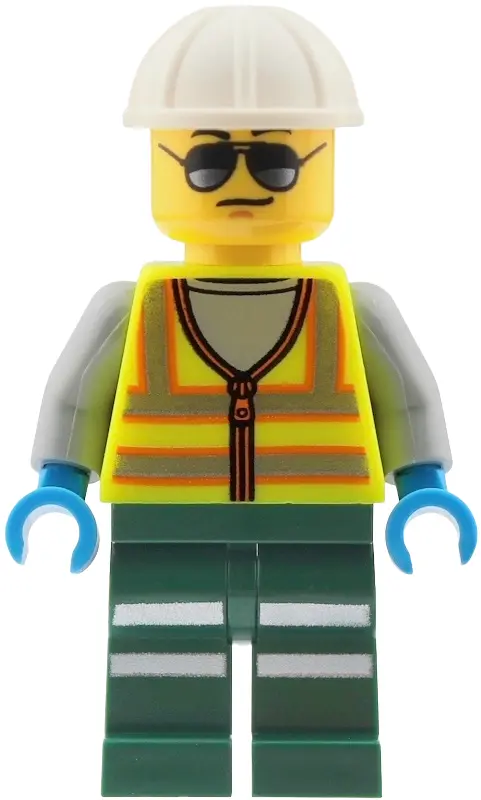 Worker - Male, Neon Yellow Safety Vest with Reflective Stripes, Dark Green Legs with Reflective Stri