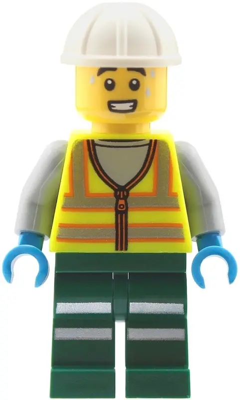 Worker - Male, Neon Yellow Safety Vest with Reflective Stripes, Dark Green Legs with Reflective Stri