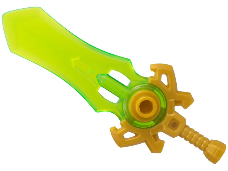 Gold Minifigure, Weapon Sword Large with Molded Trans-Bright Green Blade Pattern