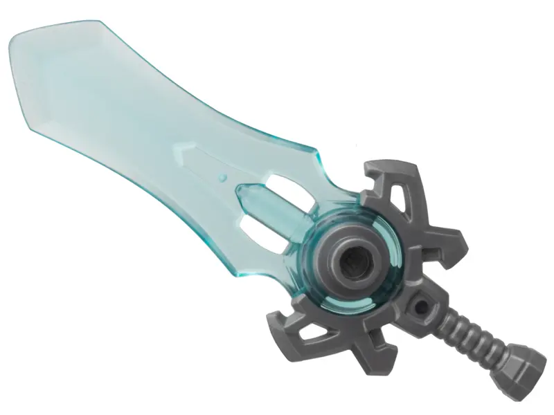 Silver Minifigure, Weapon Sword Large with Molded Trans-Light Blue Blade Pattern