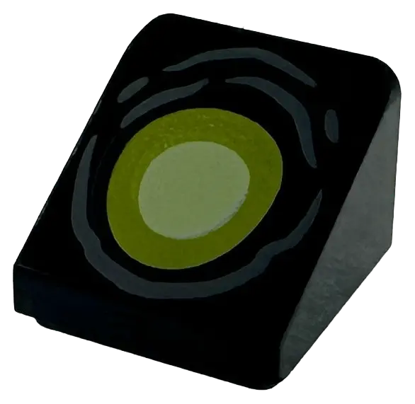 Slope 30 1 x 1 x 2/3 with Lime and Yellowish Green Eye and Dark Bluish Gray Wrinkles Pattern
