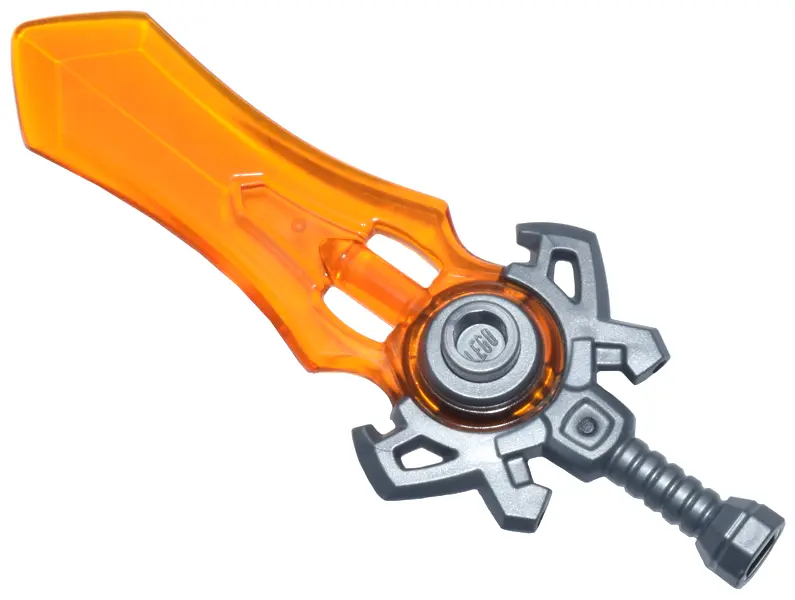 Silver Minifigure, Weapon Sword Large with Molded Trans-Orange Blade Pattern
