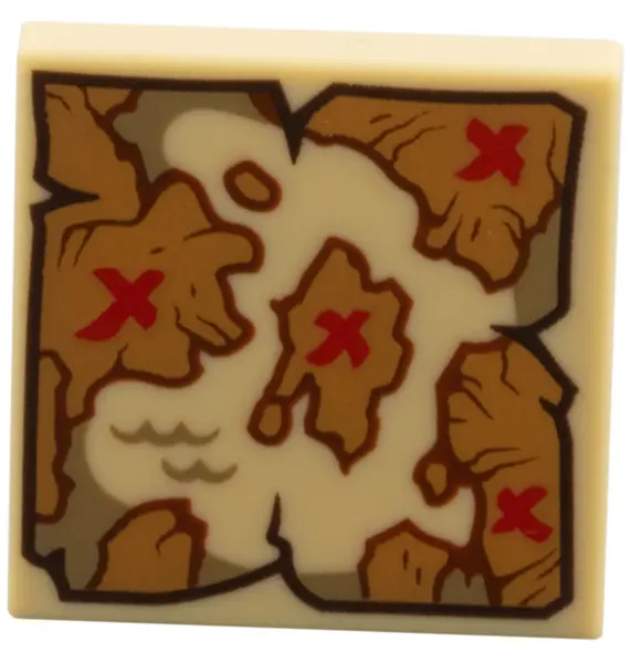 Tile 2 x 2 with Map, Medium Nougat Islands on Tan Sea, 4 Red 'X' Pattern
