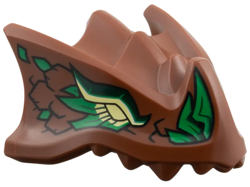 Brown Dragon Head (Ninjago) with Stepped Top, Horn and Pin Hole on Back with Bright Light Yellow Eye