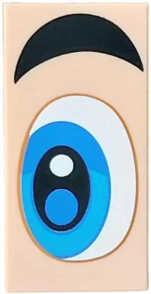 Nougat Tile 2 x 4 with White, Blue and Dark Azure Eye and Thick Black Eyebrow Pattern Model Left Sid