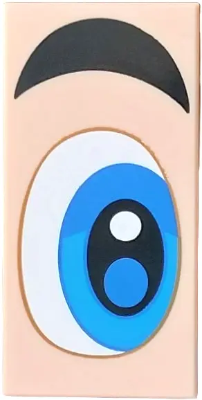 Nougat Tile 2 x 4 with White, Blue and Dark Azure Eye and Thick Black Eyebrow Pattern Model Right Si