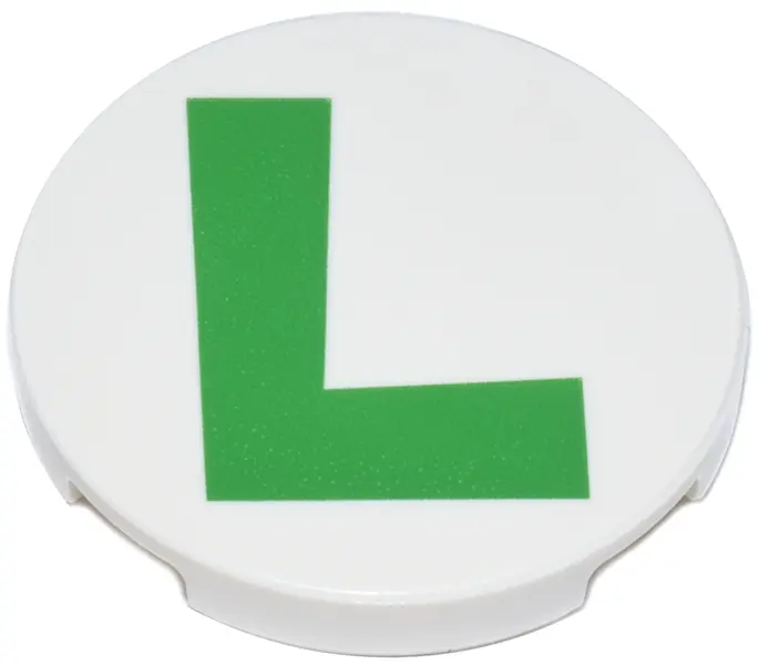 Tile, Round 3 x 3 with Super Mario Luigi Logo Bright Green Capital Letter L Pattern