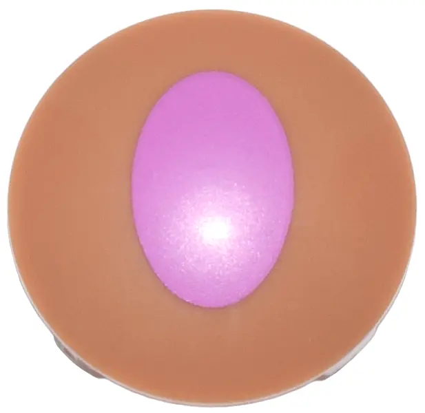 Nougat Plate, Round 2 x 2 with Rounded Bottom (Boat Stud) with Dark Pink Oval Pattern (Pokémon Eevee
