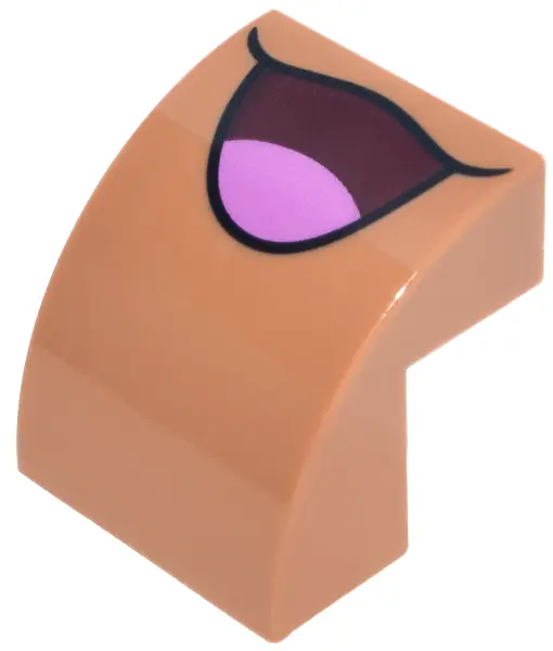 Nougat Slope, Curved 2 x 2 x 1 2/3 with Dark Red and Black Mouth Smile and Dark Pink Tongue Pattern 