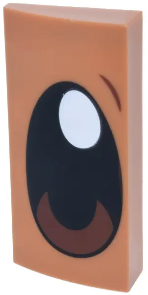 Nougat Slope, Curved 2 x 4 x 2/3 with Bottom Tubes with Black Eye, White Glint and Reddish Brown Pup