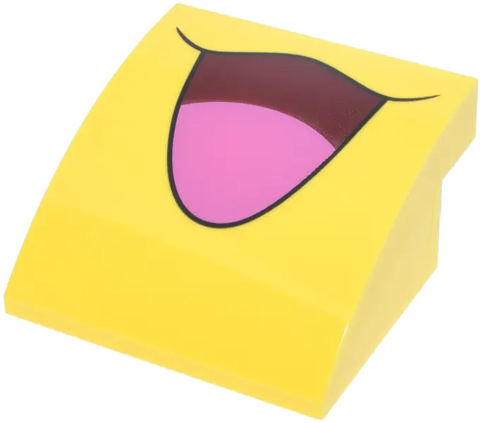 Slope, Curved 4 x 4 x 1 2/3 with Dark Red and Black Mouth Smile and Dark Pink Tongue Pattern (Pokémo
