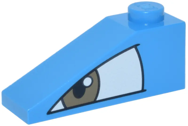 Azure Slope 33 3 x 1 with Black and White Eye, Glint and Dark Tan Pupil Pattern Model Left Side (Pok