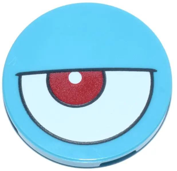Azure Tile, Round 3 x 3 with Red and White Eye Pattern Model Left Side (Pokémon Venusaur Eye)