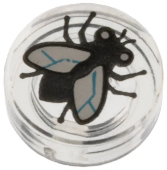 Tile, Round 1 x 1 with Black Fly, White Wings, Medium Azure Veins Pattern