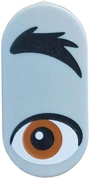 Bluish Gray Tile, Round 1 x 2 Oval with Black Eyebrow, Dark Orange Eye Pattern Model Left Side (Donk