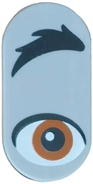 Bluish Gray Tile, Round 1 x 2 Oval with Black Eyebrow, Dark Orange Eye Pattern Model Right Side (Don