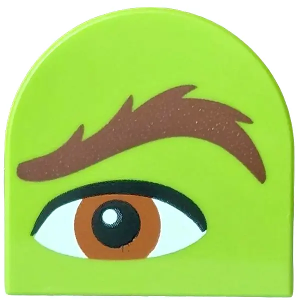 Tile, Round 2 x 2 Half Circle Extended with Reddish Brown Eyebrow, Dark Orange Eye Pattern Model Lef