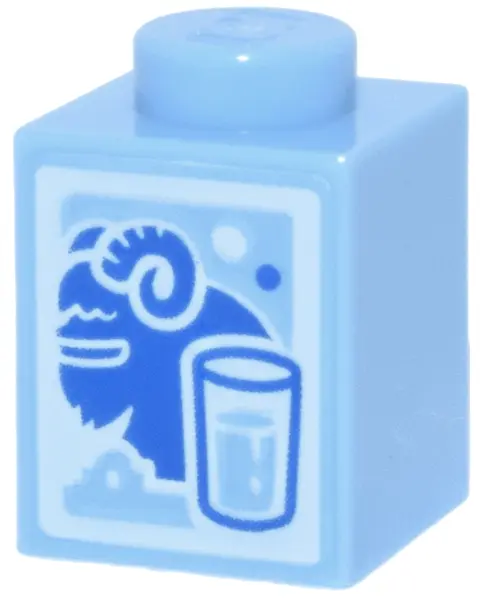 Light Blue Brick 1 x 1 with Blue SW Bantha and Glass Outline on White Background Pattern (Milk Carto