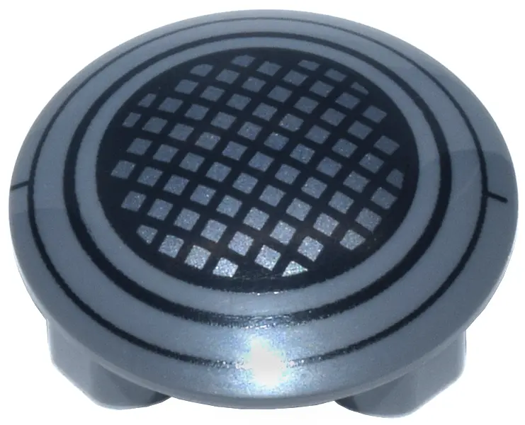 Bluish Gray Plate, Round 2 x 2 with Rounded Bottom (Boat Stud) with Black and Dark Silver Grid Mesh 