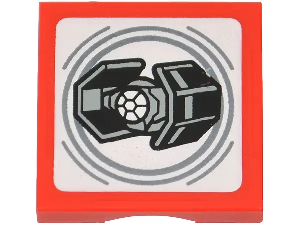 Red SMART Tag Tile 2 x 2 with SW Darth Vader's TIE Fighter Pattern