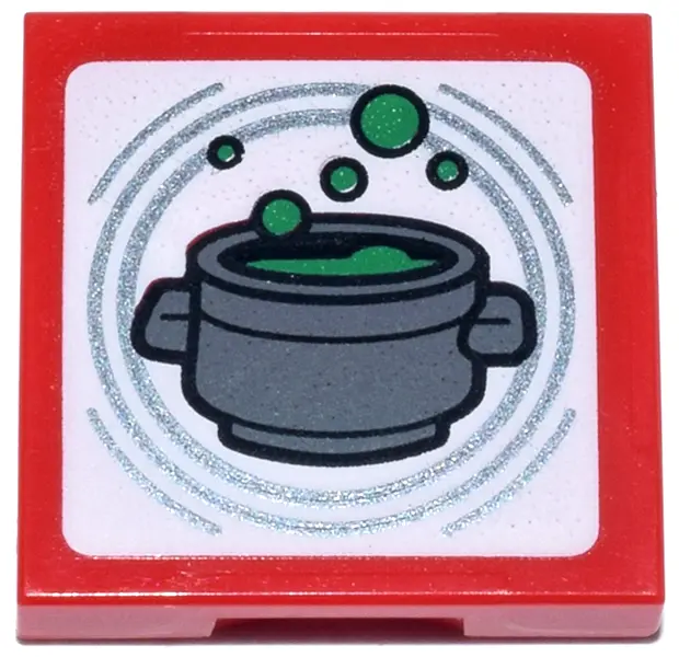 Red SMART Tag Tile 2 x 2 with Cauldron with Bubbles Pattern