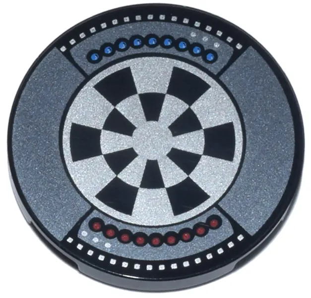 Tile, Round 3 x 3 with Dark Silver Dejarik / Holochess Table, Silver and Black Dart Board, Dark Azur