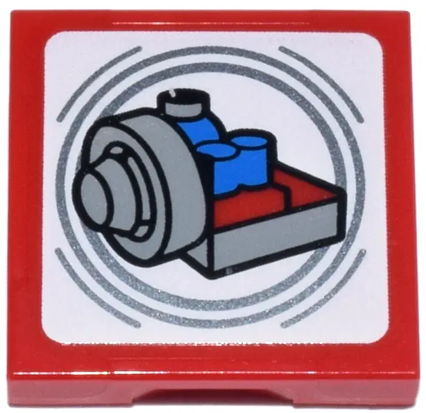 Red SMART Tag Tile 2 x 2 with SW Millennium Falcon Docking Ring Pattern