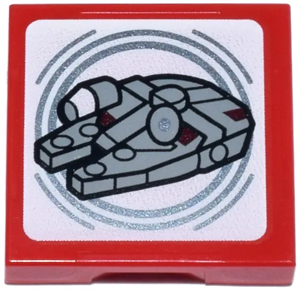 Red SMART Tag Tile 2 x 2 with SW Millennium Falcon Pattern