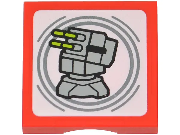 Red SMART Tag Tile 2 x 2 with SW Death Star Turret Pattern