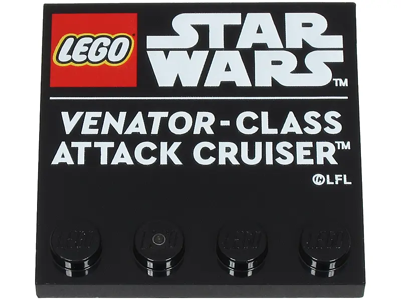 Tile, Modified 4 x 4 with Studs on Edge with LEGO Star Wars Logo and White 'VENATOR-CLASS ATTACK CRU