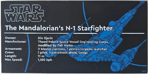 Tile 8 x 16 with Bottom Tubes, Textured Surface with Star Wars The Mandalorian's N-1 Starfighter Pat