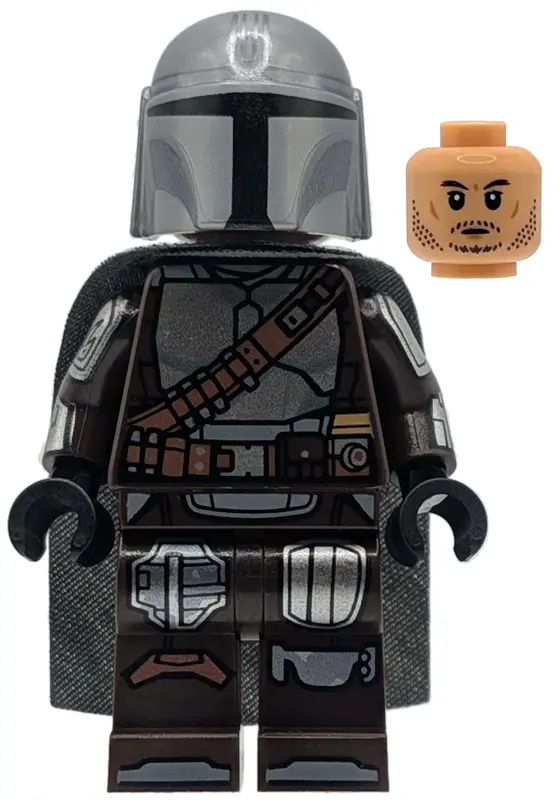 The Mandalorian / Din Djarin / 'Mando' - Silver Beskar Armor, Cape, Printed Head, Reddish Brown and 