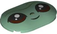 Green Brick, Round 4 x 6 x 2/3 Oval with Curved Top with Reddish Brown Eyes, Smile, Dark Tan Brow Li