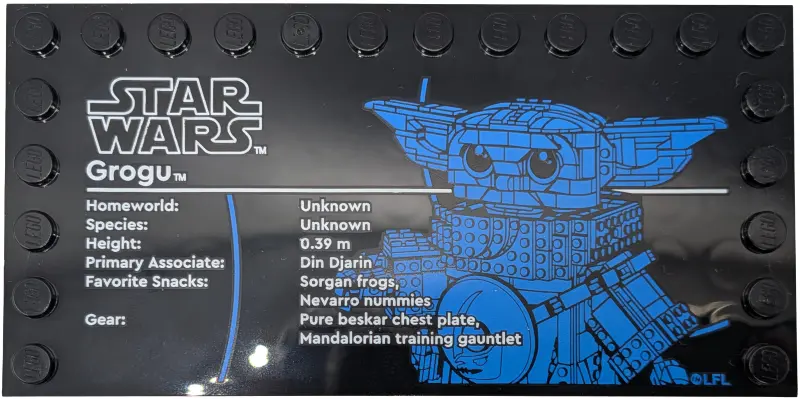 Tile, Modified 6 x 12 with Studs on Edges with Star Wars Logo and 'Grogu' Pattern