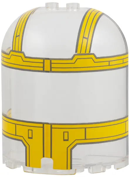 Cylinder Half 3 x 6 x 6 Closed on Top with 2 Studs with Yellow SW The Razor Crest Canopy Pattern