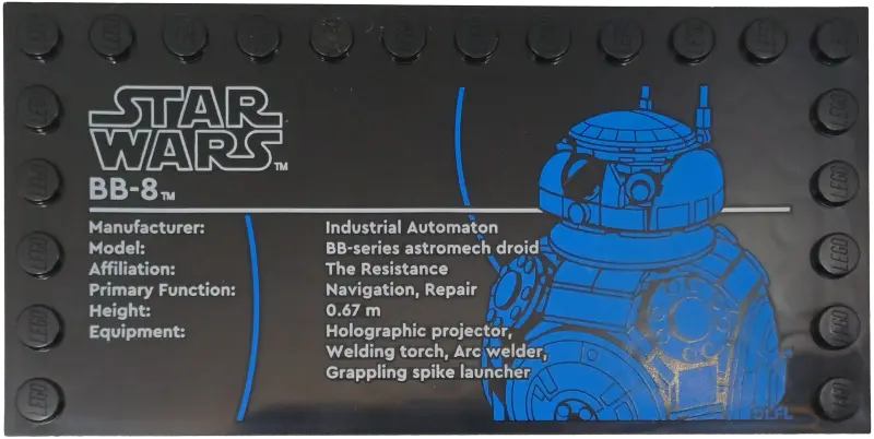 Tile, Modified 6 x 12 with Studs on Edges with Star Wars Logo and 'BB-8' Pattern