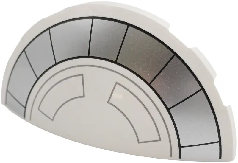 Brick, Round 3 x 6 x 1 Dome Half with Silver Curved Semicircle Stripe with Black Segments and Dark B