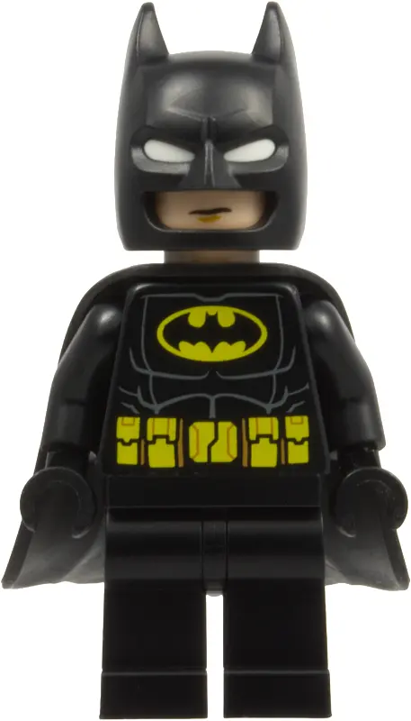 - Black Suit, Yellow Belt with Medium Nougat Details, Cowl with White Eyes, Flexible Rubber Cape
