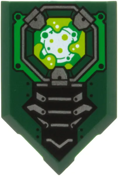 Green Tile, Modified 2 x 3 Pentagonal with Silver, Black and Green Armor, Octagon with White Circle,