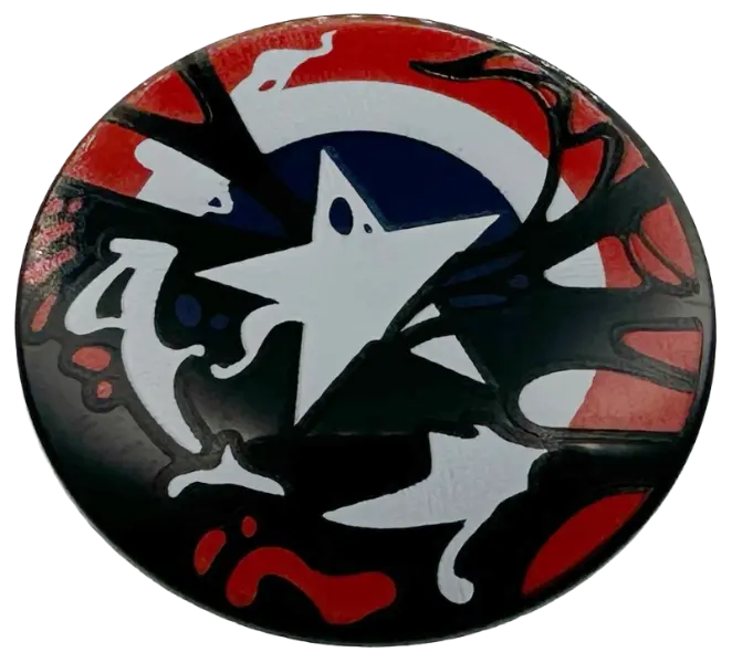 Minifigure, Shield Circular / Round Convex Face with White Star on Dark Blue Circle with White and R