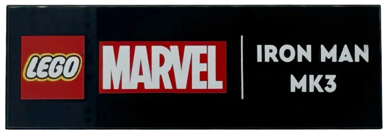 Tile 2 x 6 with LEGO Marvel Logo and White 'IRON MAN MK3' Pattern