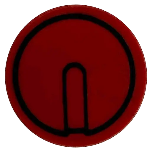 Red Tile, Round 2 x 2 with Bottom Stud Holder with Black Mechanical Joint with Circle and Central Sl