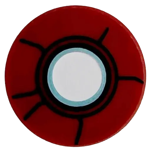 Red Tile, Round 2 x 2 with Bottom Stud Holder with White Repulsor Disc with Metallic Light Blue Ring