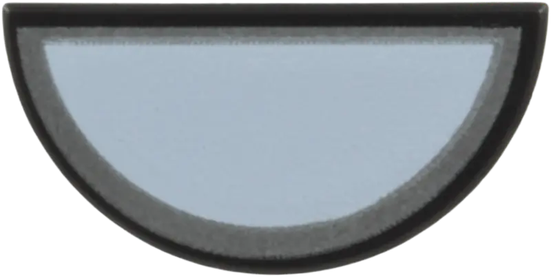 Tile, Round 1 x 2 Half with White Half Circle with Silver Outline Pattern