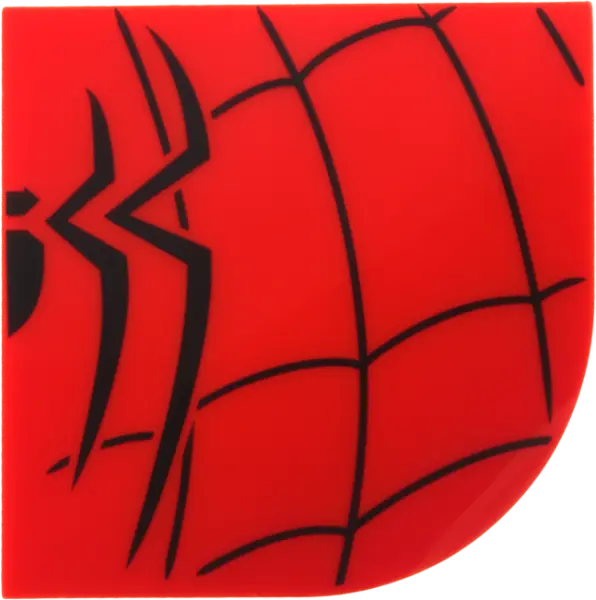 Brick, Round Corner 4 x 4 x 1 Curved Slope Top with Black Spider Half and Web Pattern Model Left Sid