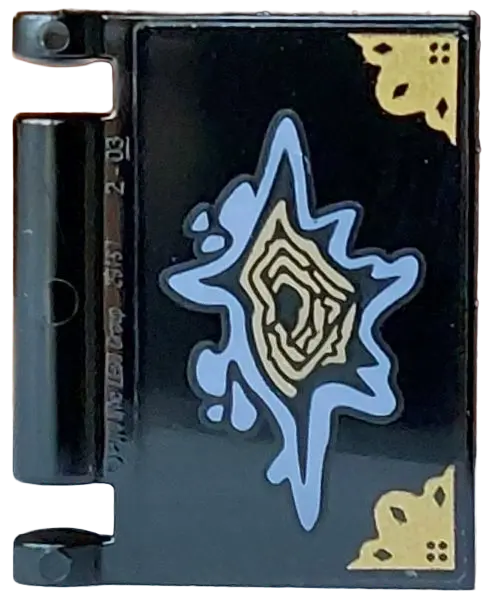Minifigure, Utensil Book Cover with Large Sand Blue and Dark Tan Tear and Gold Corner Covers Pattern