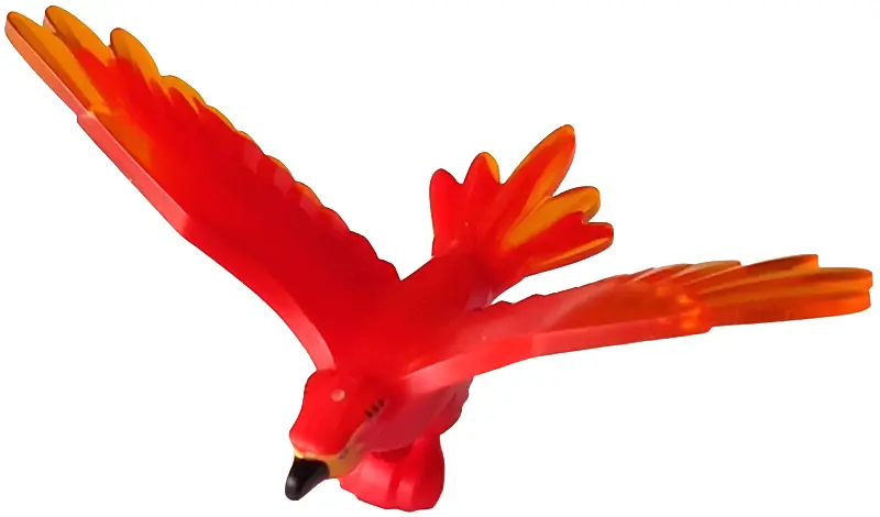 Phoenix, Spread Wings with Marbled Trans-Orange Feathers and Printed Black Beak, Eyes and Stripes, B