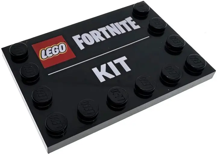 Tile, Modified 4 x 6 with Studs on Edges with LEGO Fortnite Logo and White 'KIT' Pattern